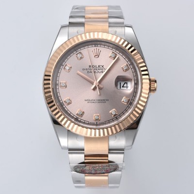 Rolex Datejust 41MM 126331-0007 Rolesor Fluted / Oyster / Pink Dial Diamonds Dots/ Clean Factory BEST Quality 